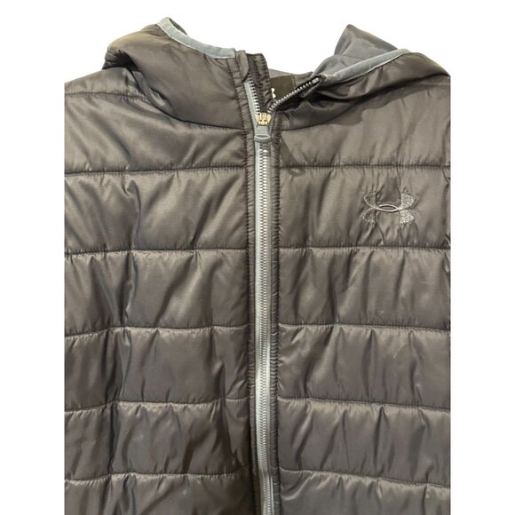 Under Armour Cold Gear Youth XL Black Hooded Puffer Jacket Front Zip Closure & L - Picture 3 of 7